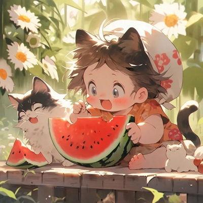 小猫吃瓜头像动漫